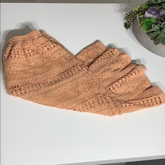 Anthro Solitaire Peach Lace Victorian modern Crocheted boho skirt ruffle hem new - Picture 5 of 10